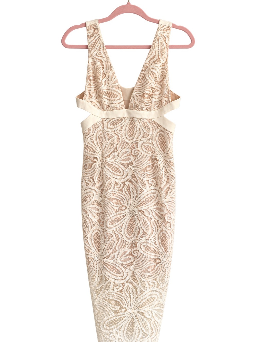 INTERMIX Elegant Cream Lace Sheath Dress - Deep V